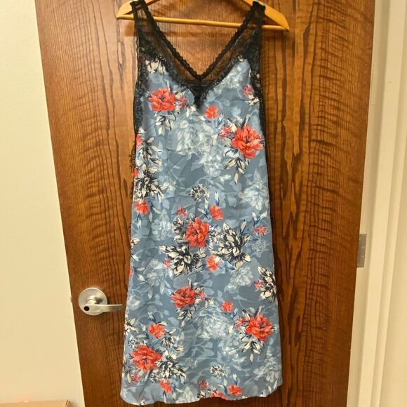 French connection‎ sleeveless blue floral satin negligée midi dress - Picture 1 of 7